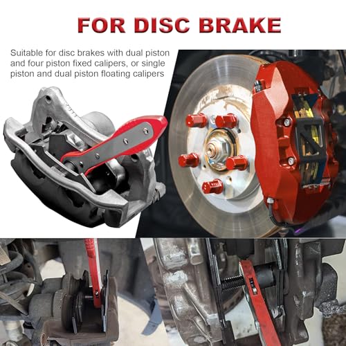 Brake Caliper Compression Tool, 4-in-1 Universal Disc Brake Caliper Tool, 360° Swivel Ratcheting Brake Piston Compressor for Automotive Brake Repair and Installation, with 4 Brake Caliper Hanger Hooks