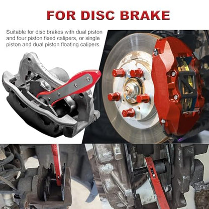 Brake Caliper Compression Tool, 4-in-1 Universal Disc Brake Caliper Tool, 360° Swivel Ratcheting Brake Piston Compressor for Automotive Brake Repair and Installation, with 4 Brake Caliper Hanger Hooks