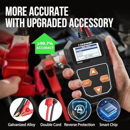 KONNWEI KW208 12V Car Battery Tester, Battery Load Tester Automotive 12V Alternator Starter Tester Digital Auto Battery Analyzer Charging Cranking System Tester for Car Truck Marine Motorcycle Boat