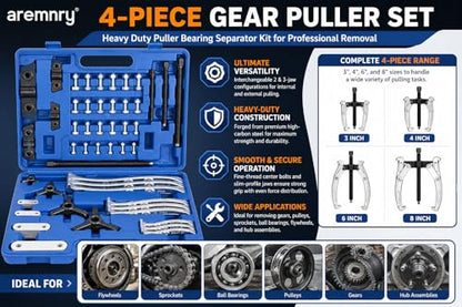 Gear Puller Set 3" 4" 6" 8" 2 and 3 Jaw Hub Puller Bearing Separator Suitable for Remove of Gears, Hubs, Ball Races, Bearings, Flywheels, Pulleys and Sprockets