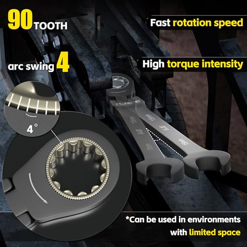 KJE 90-Teeth SAE 180° Flex-Head Ratcheting Wrench Set, Cr-V Steel, 11-Piece SAE 1/4"-3/4" Combination Wrenches set, Nickel Plating, with Organizer Bag, for Auto, Machine Repair, Gift - size: 11PCS SAE 1/4 - 3/4 INCH
