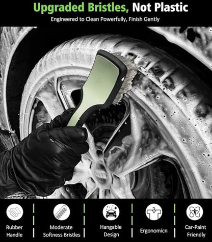 YeewayVeh 4PCS Car Wheel Cleaning Kit, 360° Bendable Wheel Brush with Premium Boar Hair Detailing Brush | Microfiber Scratch-Free Wheel and Tire Brush Kit for Cleaning Wheels,Tires - color: Green/White, size: 4-Pack