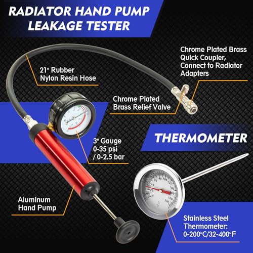 Coolant Pressure Tester Kit, Radiator Pump Pressure Tester with Vacuum Pump Vacuum Purge & Refill Tool, Automotive Cooling System Water Tank Leak Detection Tool (15 PCS)