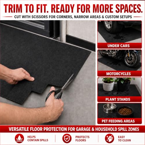 31" x 36" Oil Absorbent Garage Mat, Felt Floor Protector with Leakproof PE Backing, Reusable Under Car Mat for Motorcycles, Driveways, Workshops and Home Use