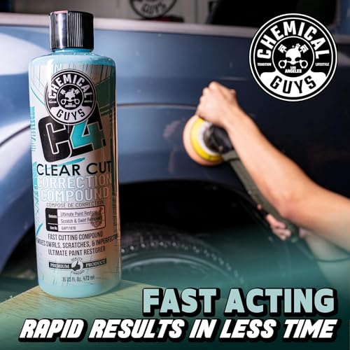 Chemical Guys, C4 Clear Cut Correction Compound for Paint Defects, 16 oz | Pro compound cuts swirls, holograms and scratches from clear coat, leaving a smooth, glossy, correction-ready finish - style: C4 Correction Compound