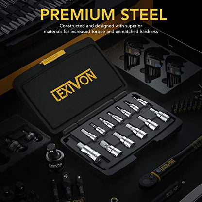 LEXIVON HEX Bit Socket Set, Premium S2 Alloy Steel | 13-Piece Metric 2mm - 14mm Set | Enhanced Storage Case (LX-141) - style: HEX Bit Socket Set