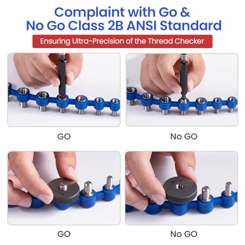 Detachable Nut and Bolt Thread Checker, Removable Stainless Steel Gauges on Flexible Silicone Loop, Identify Standard & Metric Sizes, 2-in-1 Screw Size Finder for Tight Spaces & Fixed Fasteners - size: 32 Thread Checker-S03