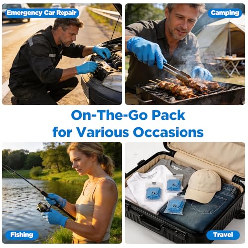 5-Mil Food Grade Disposable Nitrile Gloves Large, 100Pcs + 5 Bonus Travel Packs Blue Cooking Gloves, Latex & Powder Free, Touchscreen, Textured Grip for Cleaning, BBQ, Grill, Tattoo, Barber - color: Blue(110 Pcs), size: Large