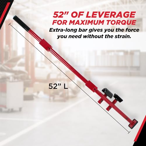 Champ Leverage Bar - 52” Alignment, Prying, and Pulling Stick with 3 Interchangeable Rubber Feet and 6 ft Chain Hook for Auto Body Frame and Panel Repair