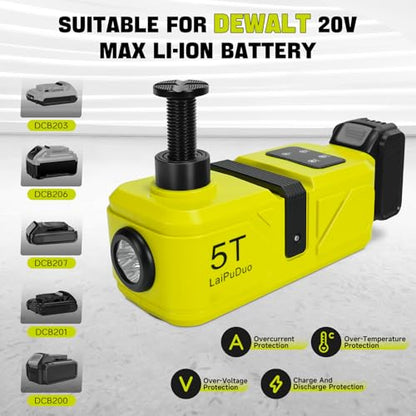 Electric Car Jack for DeWalt 20V Li-ion Battery, 220W Cordless Remote Control 5Ton Automatic Hydraulic Jack with LED Light, Floor Jack Lift for SUV MPV Sedan Truck Change Tires Garage Repair