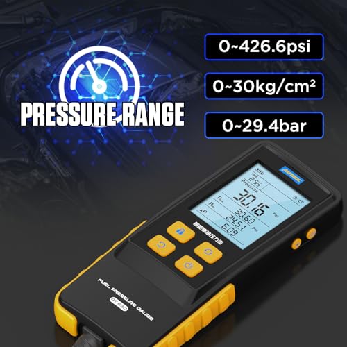 AUTOOL Fuel Pressure Gauge Digital Fuel Pressure Tester Kit 0-426PSI 0~29bar for Petrol Engine Fuel Pressure Test, Automotive Fuel Pressure Tester with Hoses Adapters