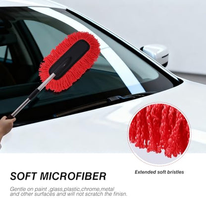 IPELY 3 Pack Large Red Microfiber Car Duster Exterior Scratch Free with Extendable, Car Duster Interior Multipurpose dust Cleaning