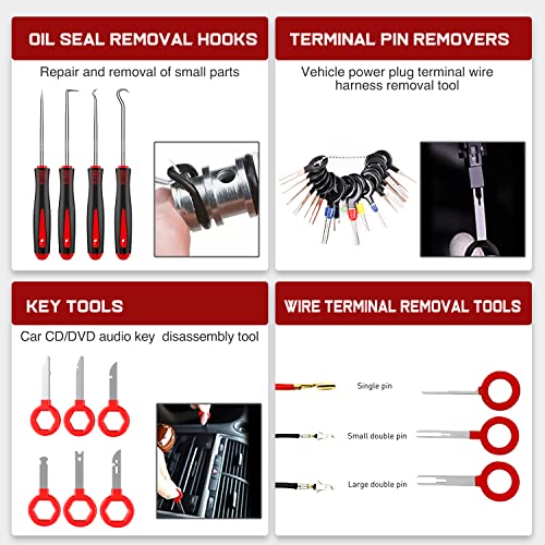 Nilight 238Pcs Trim Removal Tool, Auto Push Pin Bumper Retainer Clip Set Fastener Terminal Remover Tool Adhesive Cable Clips Kit Car Panel Radio Removal Auto Clip Pliers - color: 238 Clips+ Remover Tools Red