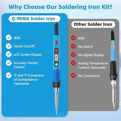 Soldering Iron Kit, 80W 110V LCD Digital Solder Iron Pen with Ceramic Heater, Portable Welding Tools with 5pcs Tips, Stand, Solders Wire, Sponge, Paste, for Metal,Electric Repairs, DIY