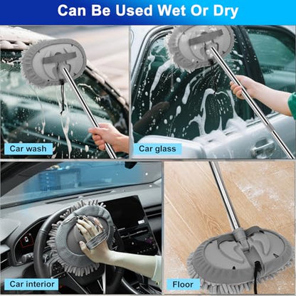 THINKWORK Car Wash Kit, 62'' Car Washing Brush with Long Handle, Extendable Car Wash Brush Mop with 2-in-1 Windshield Squeegee and 9Pcs Detailing Brushes, Gray Car Detailing Kit Gift for Men - size: 25 Count (Pack of 1)