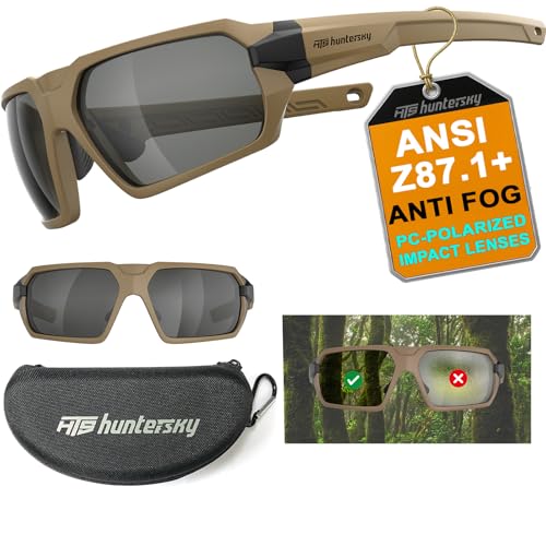 HTS HUNTERSKY Ballistic Tactical ANSI Z87.1+ Impact Protection Anti Fog Shooting Glasses Military Grade Airsoft Range - color: Khaki Gray