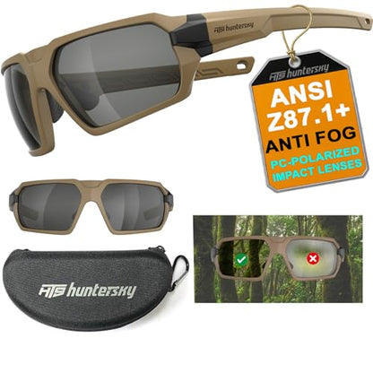 HTS HUNTERSKY Ballistic Tactical ANSI Z87.1+ Impact Protection Anti Fog Shooting Glasses Military Grade Airsoft Range - color: Khaki Gray
