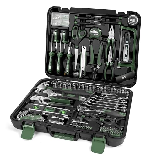 Prostormer 259-Piece Tool Kit, General Household Hand Tool Set with Plastic Storage Toolbox, Portable Complete Repair Tool Box for Home and Car (Green) - color: Green