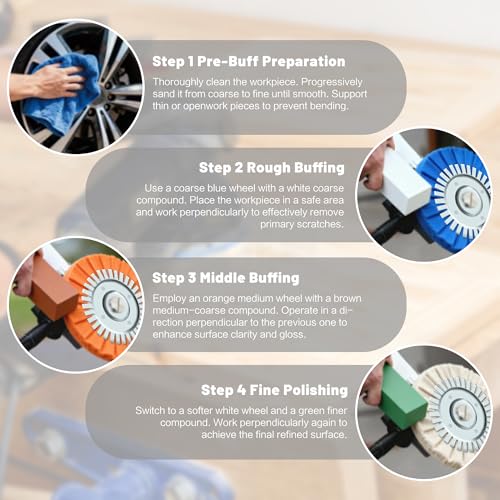 8 Inch Buffing Wheel Kit for Angle Grinder, 9PCS Airway Polishing Wheel Set with Polishing Compounds, Metal Buffing Pads for Stainless Steel Aluminum Chrome Car Polishing, 5/8" Arbor Hole