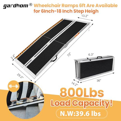 Portable Ramp 6FT, gardhom Non Skid Aluminum Folding Wheelchair Ramp Handicap Ramp Wheel Chair Ramps for Home Entrance Threshold Doorways Stairs Curbs Scooter - size: 6 Foot (Applicable height 6"-12")