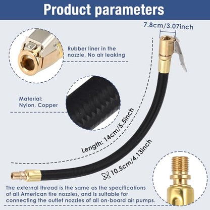Tire Inflator Extension Tube Tyre Pump Quick Inflation Chuck Adapter Hose Quick-Inflation Clip Connector High-Pressure Tube Car Motorcycle Maintenance Accessories