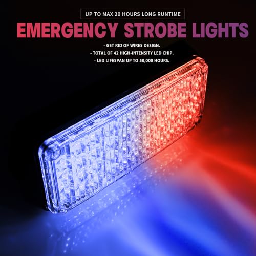 Red/Blue Magnetic Flashing Strobe Light/w Controller, Battery Operated Rechargeable LED Safety Lights, Portable Emergency Warning Light Bar for Car Trucks Vehicles 2-Pcs - color: 2pcs Blue/Red