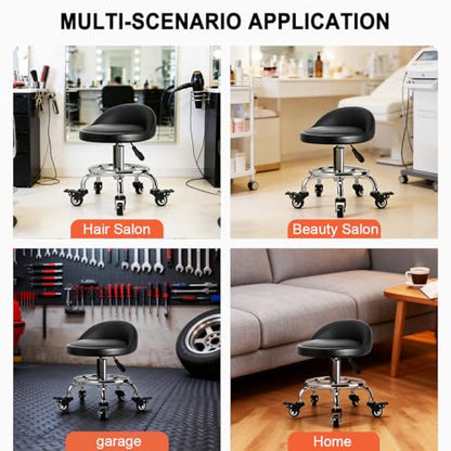FLOLXNB Rolling Stool Low Roller Seat PU Leather, Rolling Chair Height Adjustable, Garage Stool with Wheels for Manicure Mechanic Home Office Garage Shop (Style 1) - style: Style 1