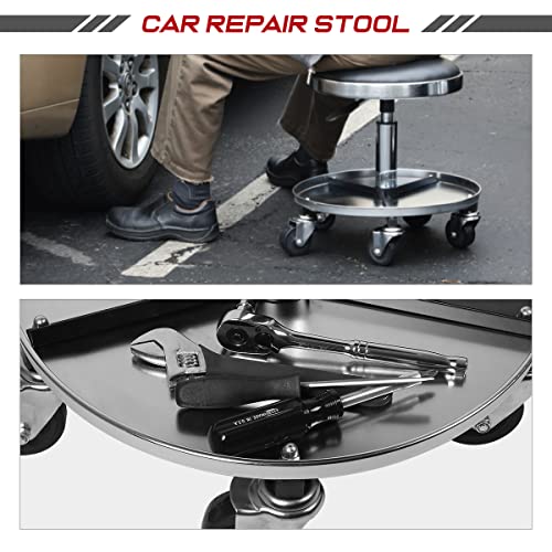 DNA MOTORING TOOLS-00191 Adjustable Height Pneumatic Mechanic Creeper Garage/Rolling Stool, Heavy Duty Roller Seat with Storage Tool Tray, Max Load 250 lbs - color: Black Chrome