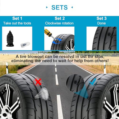 100PCS Tire Repair Rubber Screws, Self-Service Puncture Repair Tool | For Car Truck Motorcycle Tractor, Spiral Rubber Nails with Storage Box, Easy to Use, Includes Screwdriver