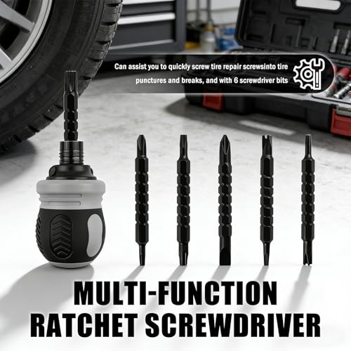 29PCS Tire Plug Kit,Self-Service Tire Repair Rubber Nail Kit Includes Ratchet Screwdriver,Pliers,Screw in Tires Plugs,Universal Tires Repair Kits for Quick Puncture Repairs