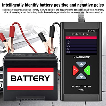 KINGBOLEN BM580 6V 12V Car Battery Tester, 100-2000CCA Voltage Tester, Precision Digital Auto Battery Analyzer, Loading/Charging/Starting System Tester for Cars SUV ATV Boats Motorcycles Vehicle