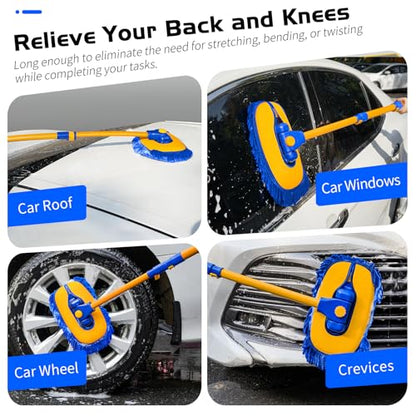 Ordenado 15°Curved Car Wash Brush with Long Handle, 43" Car Cleaning Brush with Extension Pole, Microfiber RV Wash Mop Scratch-Free, Exterior Washer Mop for Washing Roof Truck Camper SUV Caravan Blue - color: Blue and Yellow