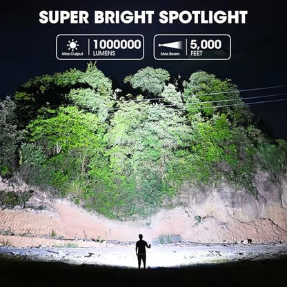 Kmivo Rechargeable Spotlight, 2,000,000 Lumens Super Bright Handheld Led Flashlight, Outdoor Spot Light with Cob Light and Solar Panelsfor Boating Camping