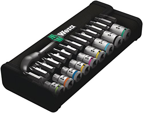 WERA 05004018001 8100 SA 8 Zyklop Metric Metal Ratchet Set with Switch Lever, 28 Piece, 1/4" Drive