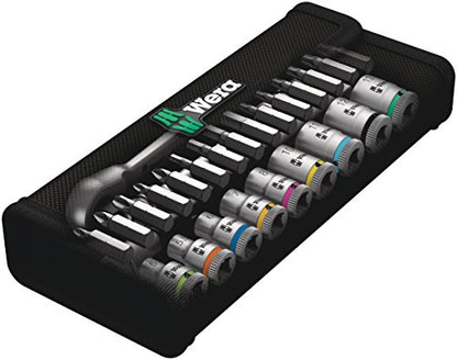 WERA 05004018001 8100 SA 8 Zyklop Metric Metal Ratchet Set with Switch Lever, 28 Piece, 1/4" Drive