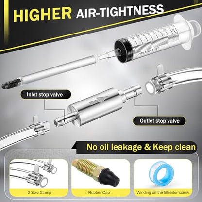 Meonum 2 Pack Brake Bleeder Kit, Hydraulic Disc Clutch Bleeding Kit 100ML 50cm Hose Oil Fluid&Brake Bleeder Hose with One Way Check Valve for Hydraulic System Bleeding, Quads System Repair Maintenance