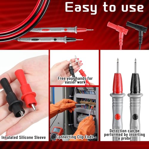 4Pack 1000V 20A Electrical Multimeter Leads Set, 1000V 20A Professional Multimeter Test Leads Kit Silicone Meter Lead Ultra-Sharp Gold Plated Probes with Alligator Clips for Automotive Testing