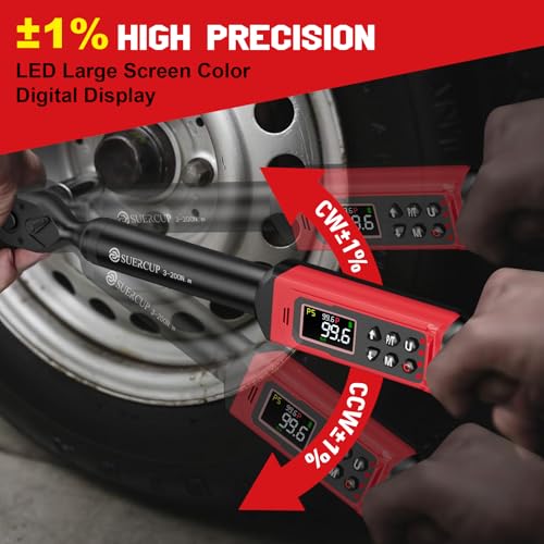 SUERCUP 1/2" Digital Torque Wrench, 2.2-147.5Ft.Lb/3-200N.m, ±1% Accuracy | Electronic Torque Wrench, Vibration, Buzzer, LED Flash,9 Presets & 5 Units for Engine/Suspension, Lug Nut, Car & Moto Repair - size: 1/2" 2.2-147.5Ft.Lb/3-200N.m