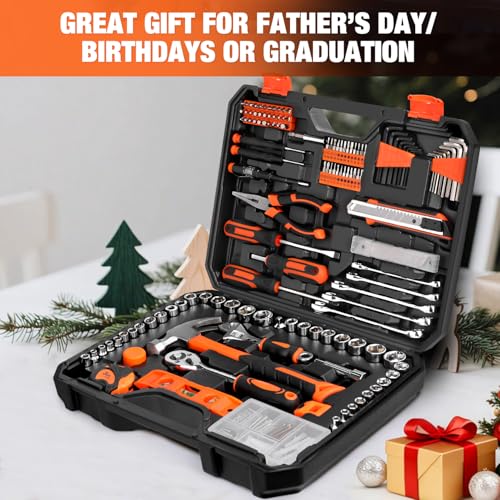 248-Piece Tool Set - General Household Hand Tool Kit with Plastic Toolbox Storage Case for Men, Home Repair, DIY Projects - color: Orange