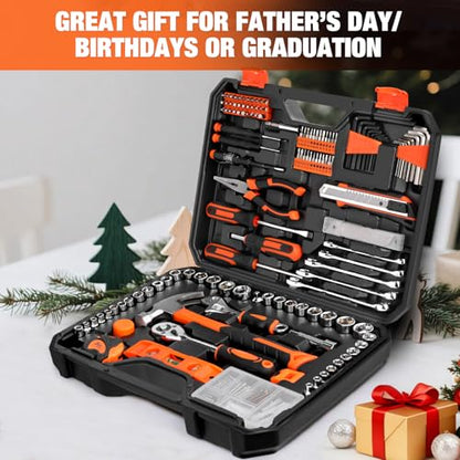 248-Piece Tool Set - General Household Hand Tool Kit with Plastic Toolbox Storage Case for Men, Home Repair, DIY Projects - color: Orange