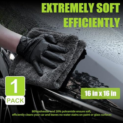 TTRCB 2 Pack Car Drying Towel, 1300 GSM Microfiber Towels for Cars (36" x 24" & 16" x 16"), Car Wash Mitt, Ultra-Absorbent, Streak Free, Car Wash Kit, Car Cleaning Detailing Supplies for SUVs, Trucks