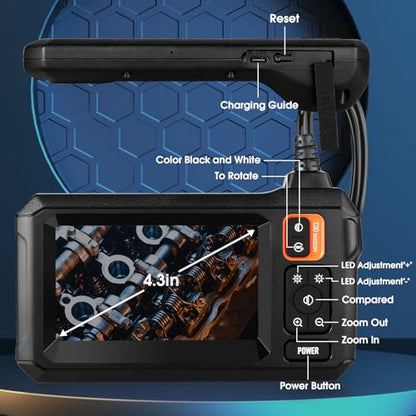 Endoscope Camera with Light, 4.3" Inspection Camera, 1920P HD Borescope Camera with 8 LED Lights, IP67 Waterproof Snake Sewer Camera, 32.8FT Semi-Rigid Cord Drain Pipe Camera Cool Gadgets Tool - size: 32.8FT, style: Single Lens
