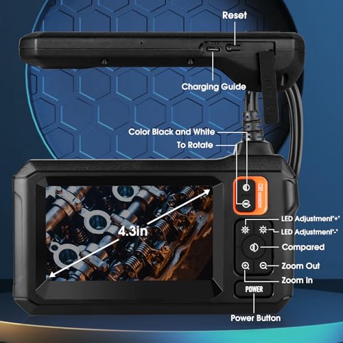 Endoscope Camera – 1920P Borescope with 65.6FT Cable & 4.3" Screen | 7.9mm IP67 Waterproof Probe, 8 LED Lights, Semi-Rigid Cable, Ideal for Sewer & Auto Inspection, Tools & Accessories - size: 65.6FT, style: Single Lens
