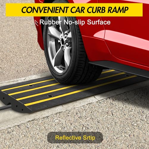 48" Driveway Ramp, 2 Pack Heavy Duty Rubber Curb Ramps for Cars, SUVs, Trucks | Low Profile Design with Water Drainage Channel | Garage & Sidewalk Transition Solution