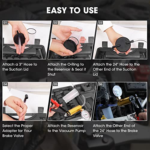 Big RED Torin 16 Piece 2 in 1 Brake Bleeder Kit Hand Held Fluid Vacuum Gauge Pump Test Set with Storage Case, Black, ATRHS-A1998AR - style: 16 PCS Brake Bleeder Kit