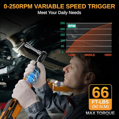 This Hill 3/8" 66 Ft-lbs Brushless Power Ratchet Driver with 2 Pack 15C 2000 mAh Lithium-Ion Battery, 20V 90NM Cordless Electric Ratchet Wrench Set, 1/4" and 1/2" Adapter for Automobile Engine