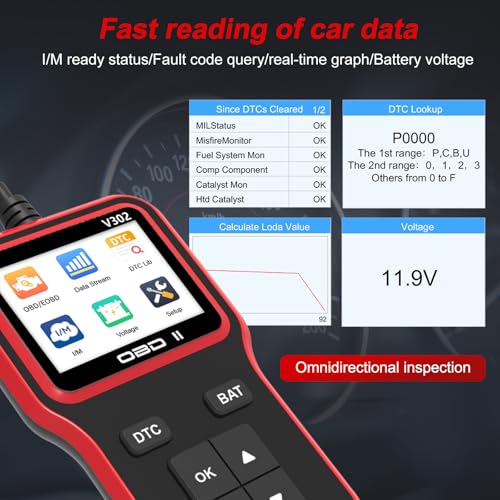 OBD2 Scanner Diagnostic Tool - Code Reader for Cars, Check Engine Light, Read/Clear Error Codes, Emissions Readiness, Battery Tester, All OBD II Vehicles Since 1996 - color: Red