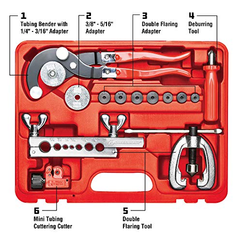 Powerbuilt 14 Piece Master Tubing Service Kit, Cutting, Bending, Flaring Metal Tubes, HVAC, Car Repair, Plumbing, Electrical Tool Set - 948006
