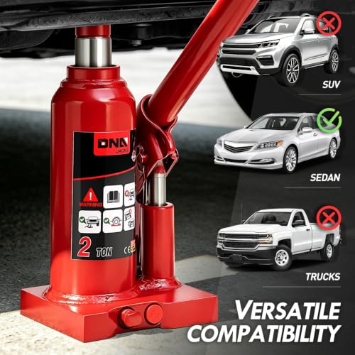DNA Motoring 2 tons / 4000 lbs Lifting Automotive Welded Hydraulic Bottle Jackfor Sedans Repair, with Manual Handle & Carrying Storage Case, Red - color: red, style: 2 ton