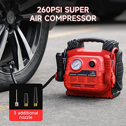 Car Battery Jump Starter with Air Compressor Portable Tire Inflator,260PSI 1000Amp Battery Booster Jumper Box(Up to 5L Gas or 5L Diesel) Power Station 12V DC Outlet USB Port,LED Light - style: HH635